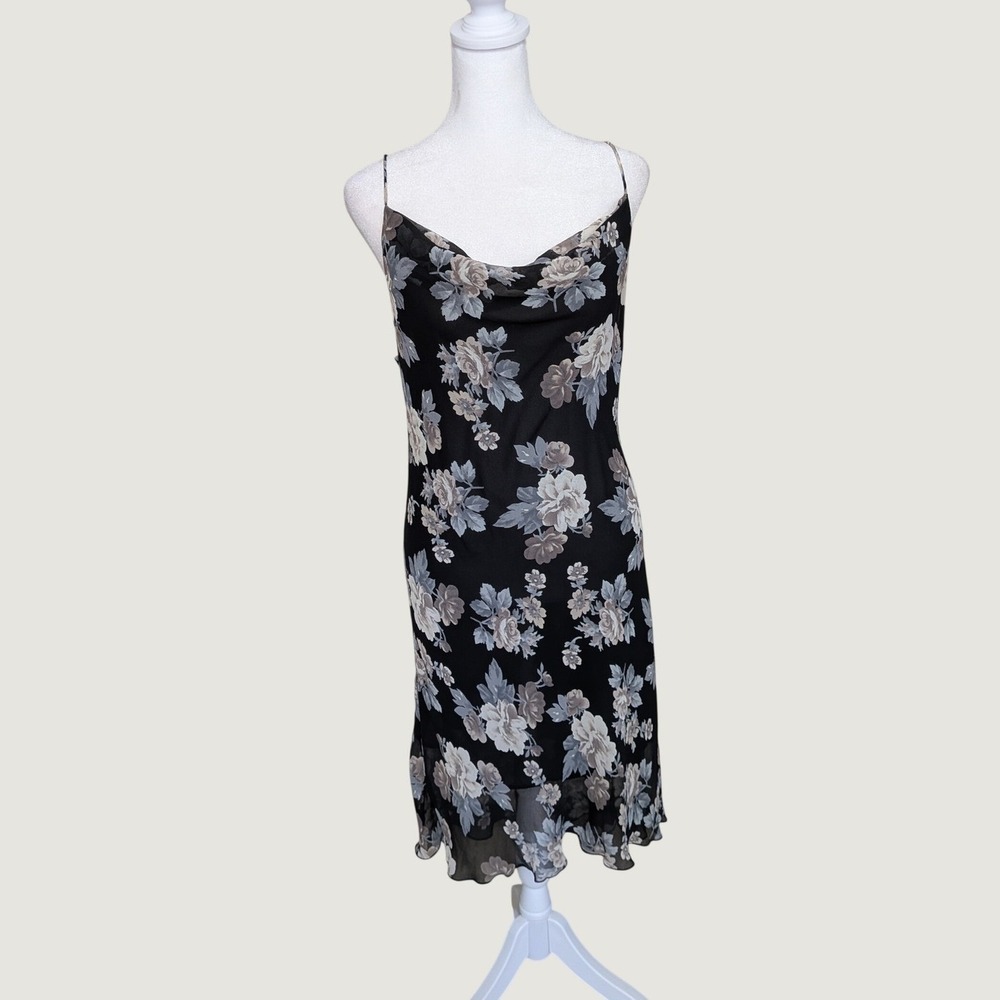 Flair The Label Whimsigoth Black Floral Cowl Neck Midi Slip Dress Medium